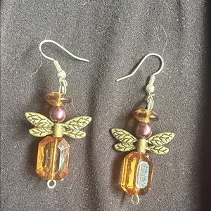 Gold and Purple Angel Wing Earrings